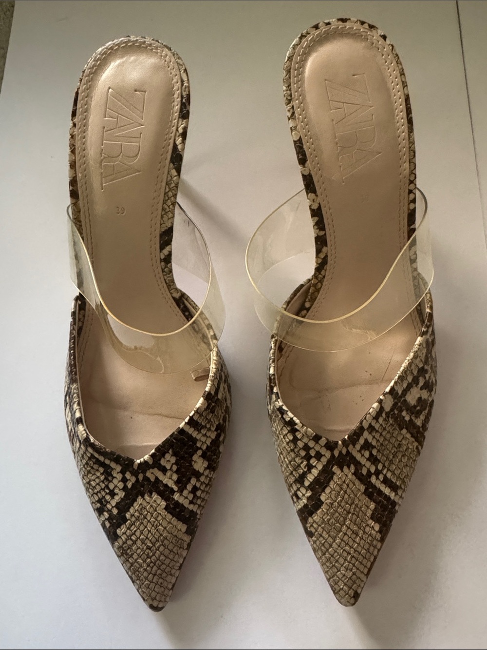 Zara Snakeskin Slip On Heels Size 39